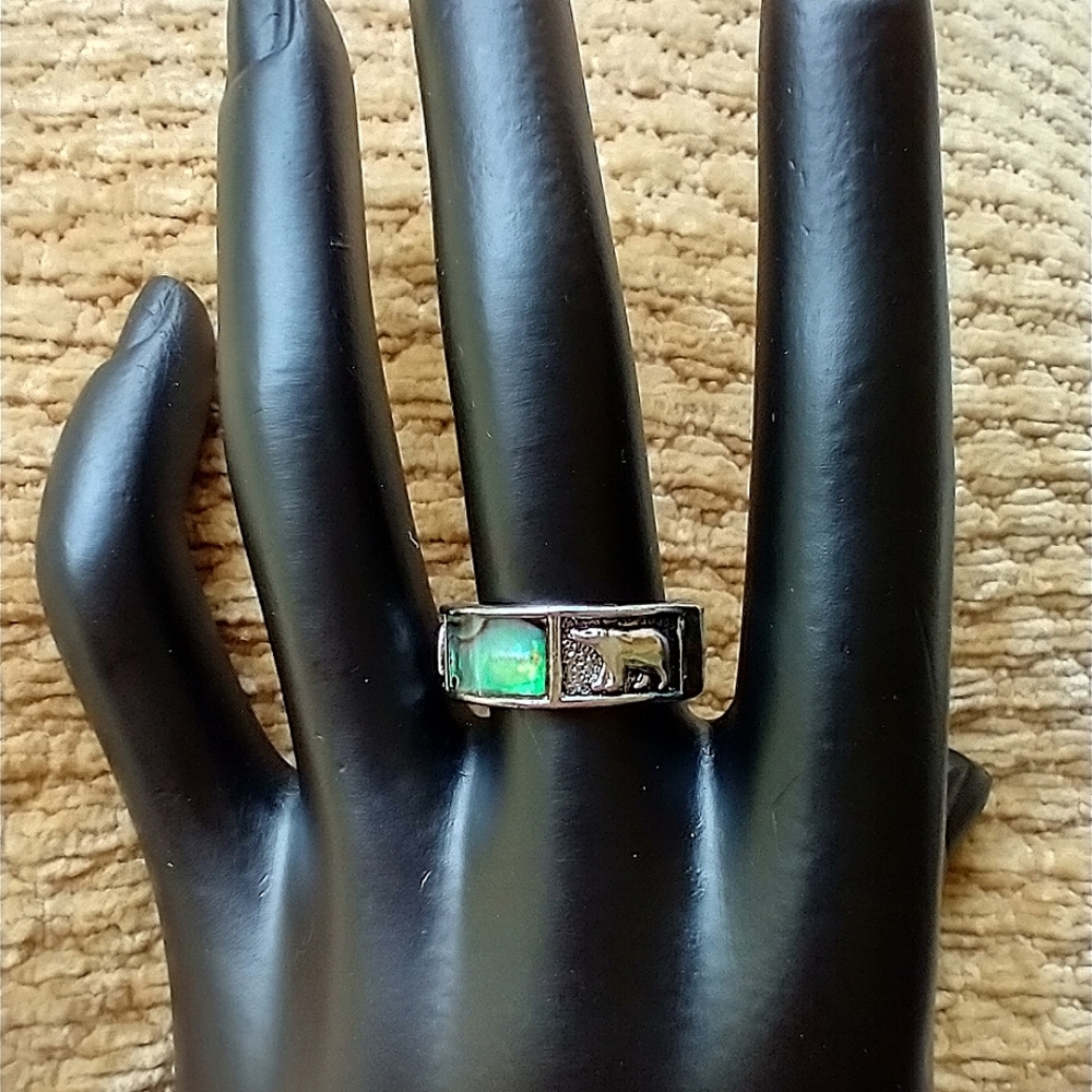 RING Silver wide band abalone ring